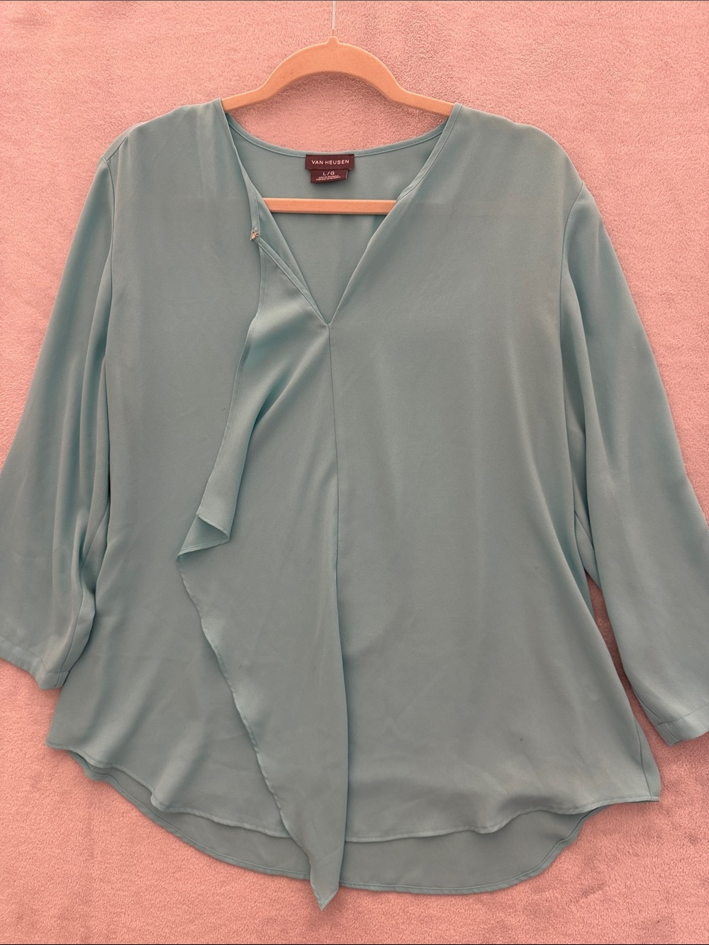 Van Heusen Light Sage Green Draped V-Neck Blouse